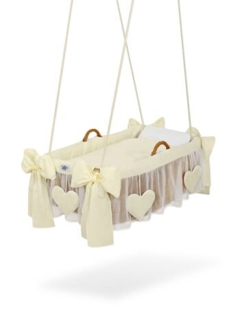 Moses Basket Cradle Hanging- Amelie Hearts Vanilla