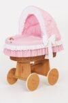 Wicker Moses Basket with Folding Hood Bellamy - Natural+Pink Bedding