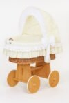Wicker Moses Basket with Folding Hood Bellamy - Natural+Cream Bedding
