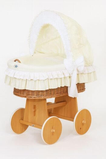 Wicker Moses Basket with Folding Hood Bellamy - Natural+Cream Bedding