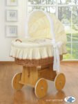 Moses Basket with Hood - Bear Barnaba Natural+Cream-White Embroidered Bedding