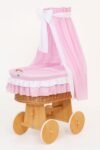 Wicker Moses Basket with Canopy Bellamy - Natural+Pink Bedding