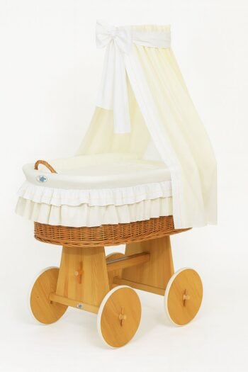 Wicker Moses Basket with Canopy Bellamy - Natural+Cream Bedding