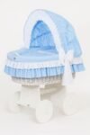 Wicker Moses Basket with Folding Hood Bellamy - White+Blue Bedding