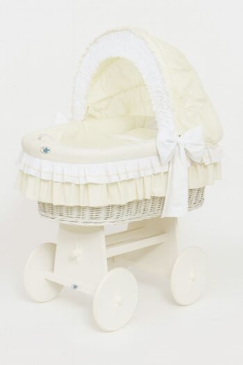 Wicker Moses Basket with Folding Hood Bellamy - White+Cream Bedding
