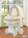 Moses Basket with Hood - Bear with Bow White+Cream-Brown Embroidered Bedding