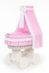 Wicker Moses Basket with Canopy Bellamy - White+Pink Bedding