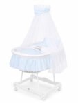 Wicker Moses Basket with Canopy Donkey Lucek - White+Blue Bedding