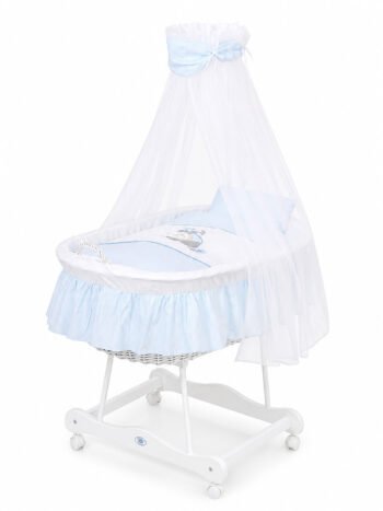Wicker Moses Basket with Canopy Donkey Lucek - White+Blue Bedding