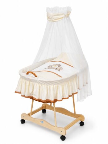 Wicker Moses Basket with Canopy Bear Barnaba - Natural+Cream Bedding