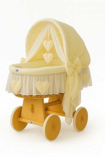 Wicker Moses Basket with Folding Hood Amelia - Natural+Cream Bedding