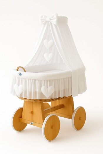 Wicker Moses Basket with Canopy Amelia - Natural+White Bedding