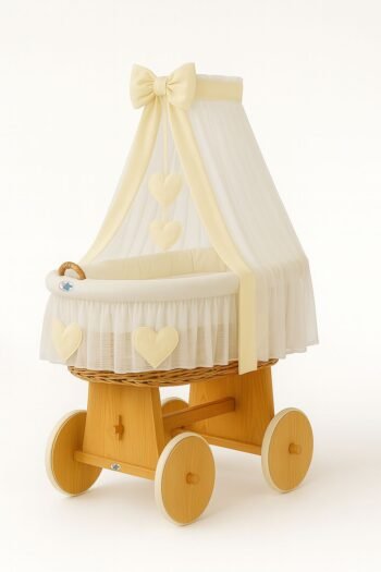 Wicker Moses Basket with Canopy Amelia - Natural+Cream Bedding