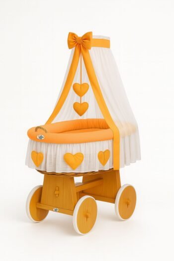 Wicker Moses Basket with Canopy Amelia - Natural+Peach Bedding