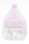 Wicker Moses Basket with Canopy Deluxe Amelia - White+Pink Bedding