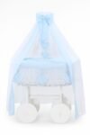 Wicker Moses Basket with Canopy Deluxe Amelia - White+Blue Bedding