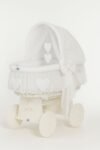 Wicker Moses Basket with Folding Hood Amelia - White+White Bedding