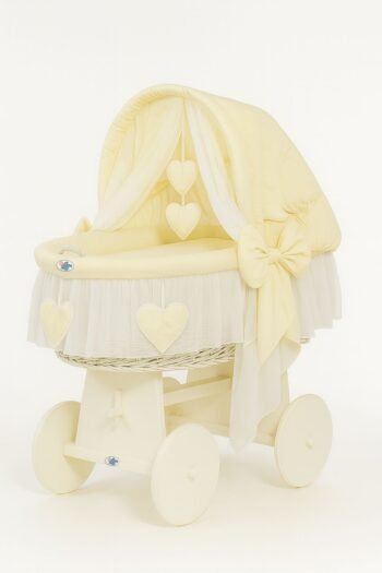 Wicker Moses Basket with Folding Hood Amelia - White+Cream Bedding