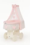 Wicker Moses Basket with Canopy Amelia - White+Pink Bedding
