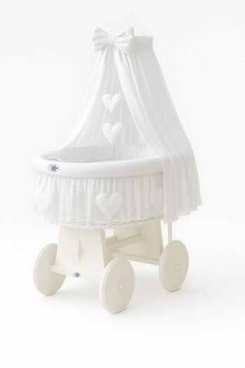 Wicker Moses Basket with Canopy Amelia - White+White Bedding