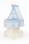 Wicker Moses Basket with Canopy Amelia - White+Blue Bedding