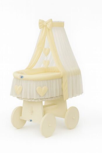 Wicker Moses Basket with Canopy Amelia - White+Cream Bedding