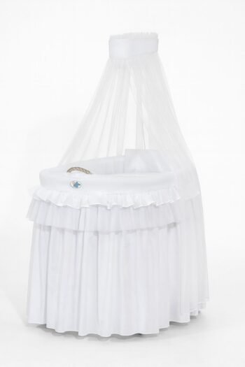 Moses Basket Wicker with Canopy- Little Prince White