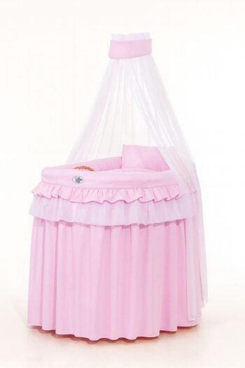 Moses Basket Wicker with Canopy - Little Princess Pink
