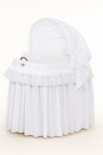 Moses Basket Wicker with Folding Hood - Little Prince White