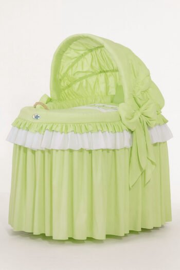 Moses Basket Wicker with Folding Hood - Little Princess Green