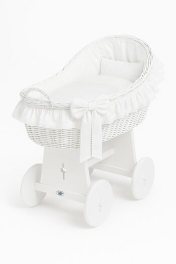 Wicker Moses Basket with Hood Wicker Carina White+White Bedding