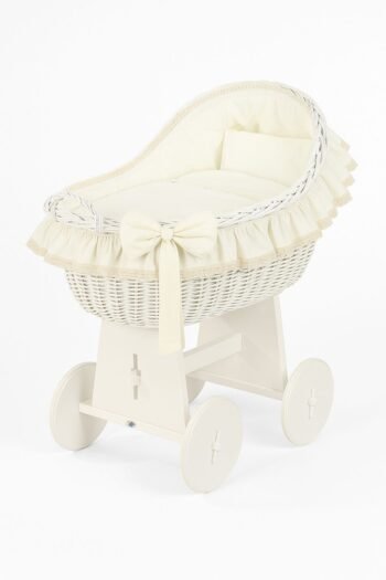Wicker Moses Basket with Hood Wicker Carina White+Cream Bedding