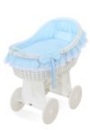 Wicker Moses Basket with Hood Wicker Carina White+Blue Bedding