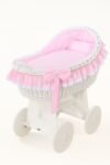 Wicker Moses Basket with Hood Wicker Carina White+Pink Bedding
