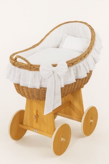 Wicker Moses Basket with Hood Wicker Carina - Natural+White Bedding