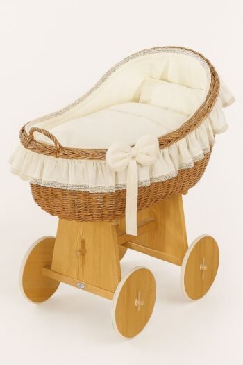 Wicker Moses Basket with Hood Wicker Carina - Natural+Cream Bedding