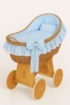 Wicker Moses Basket with Hood Wicker Carina - Natural+Blue Bedding
