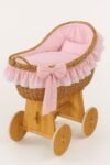 Wicker Moses Basket with Hood Wicker Carina - Natural+Pink Bedding