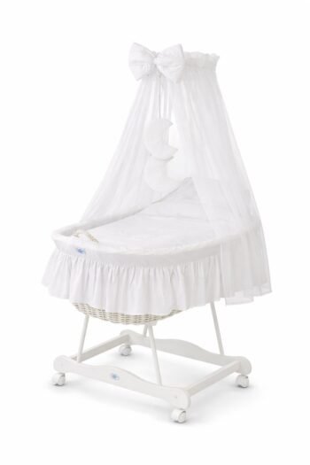 Wicker Moses Basket with Canopy Good Night - White+White Bedding