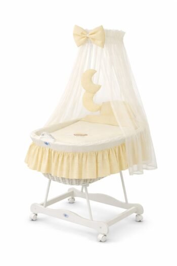 Wicker Moses Basket with Canopy Good Night - White+Cream Bedding