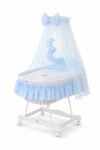 Wicker Moses Basket with Canopy Good Night - White+Blue Bedding