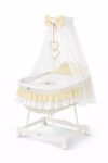 Wicker Moses Basket with Canopy Bear with Bow - White+White Bedding