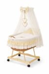 Wicker Moses Basket with Canopy Bear with Bow - Natural+White Bedding