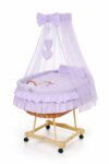 Wicker Moses Basket with Canopy Bear with Bow - Natural+Purple Bedding