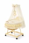 Wicker Moses Basket with Canopy Bear with Bow - Natural+Cream Bedding