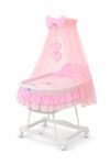 Wicker Moses Basket with Canopy Bear with Bow - White+Pink Bedding