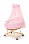 Wicker Moses Basket with Canopy Bear with Bow - Natural+Pink Bedding