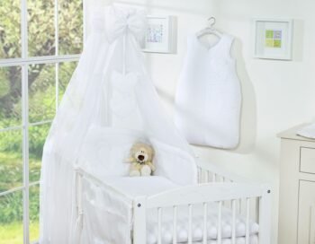 Bedding 5-Pc 120x90 with Canopy - Hanging Hearts White