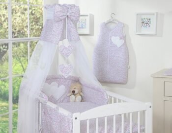 Bedding 5-Pc 120x90 with Canopy - Hanging Hearts Meadow Pink