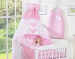 Bedding 5-Pc 120x90 with Canopy - Hanging Hearts Pink